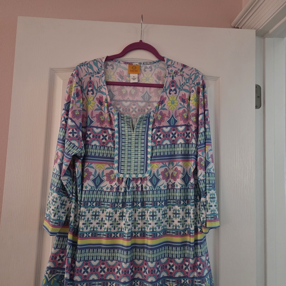 Ruby Rd. Multicolor Patterned Tunic Top - image 1